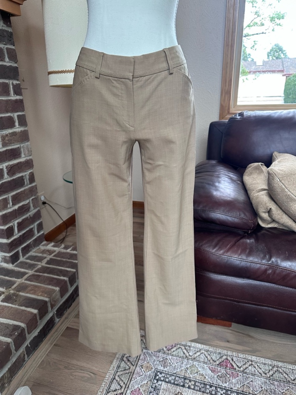 Theory Taupe Beige Wide-Leg Wool Pants Trousers Size 2